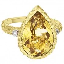 Pear Citrine & Diamond Vintage Cocktail Ring 14k Yellow Gold (6.30ct)