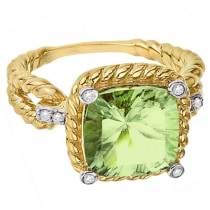 Cushion-Cut Green Amethyst Rope Cocktail Ring 14k Yellow Gold (4.35ct)