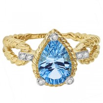 Pear-Cut Blue Topaz Rope Cocktail Ring 14k Yellow Gold (2.35ct)
