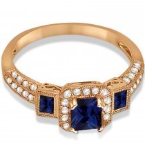 Blue Sapphire & Diamond Engagement Ring in 14k Rose Gold (1.35ctw)