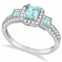 Aquamarine & Diamond Engagement Ring in 14k White Gold (1.35ctw)