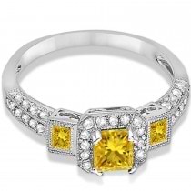 Yellow Sapphire & Diamond Engagement Ring 14k White Gold (1.35ctw)