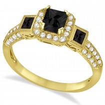 Black Diamond & Diamond Engagement Ring in 14k Yellow Gold (1.35ctw)