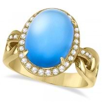 Frosted Blue Topaz & Diamond Cocktail Ring 14k Yellow Gold (10.26ct)
