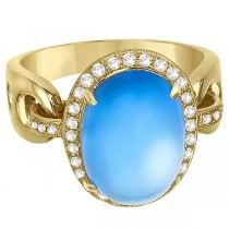 Frosted Blue Topaz & Diamond Cocktail Ring 14k Yellow Gold (10.26ct)