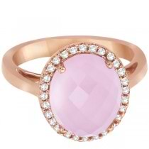 Oval Cut Rose Quartz & Diamond Cocktail Ring 14k Pink Gold (4.92ct)