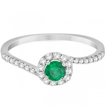 Halo Emerald & Diamond Engagement Ring Swirl 14K White Gold (0.65ct)