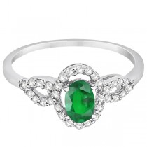Oval Halo Emerald & Diamond Engagement Ring 14K White Gold (1.16ct)