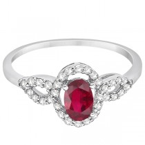 Oval Halo Ruby & Diamond Engagement Ring 14K White Gold (1.16ct)