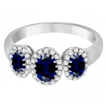 Diamond and Blue Sapphire Three Stone Ring 14K White Gold (1.26tcw)