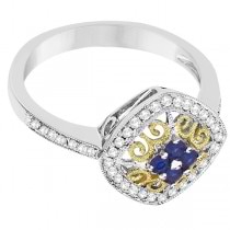Antique Filigree Blue Sapphire & Diamond Ring 14K Two Tone Gold (0.40ct)