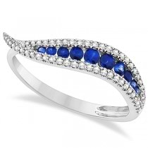 Wave Style Blue Sapphire & Diamond Ring 14K White Gold (0.39ct)