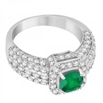 Emerald & Diamond Square Halo Engagement Ring 14K White Gold (2.06ct)