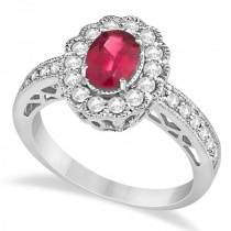 Halo Diamond and Ruby Engagement Ring 14K White Gold (1.46ct)