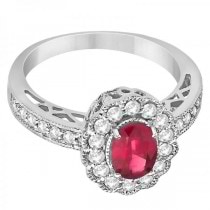 Halo Diamond and Ruby Engagement Ring 14K White Gold (1.46ct)