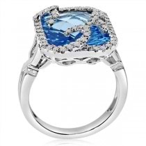 Cushion Cut Blue Topaz & Diamond Halo Ring in 14k White Gold (11.92ct)