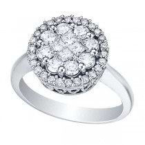 Round & Princess Diamond Clusters Flower Ring 14k White Gold (1.00ct)