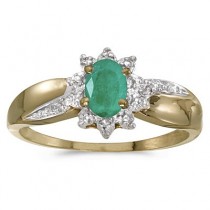 Emerald & Diamond Right Hand Flower Shaped Ring 14k Yellow Gold (0.45ct)