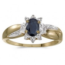 Blue Sapphire & Diamond Right Hand Flower Ring 14k Yellow Gold (0.55ct)
