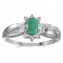 Emerald & Diamond Right Hand Flower Shaped Ring 14k White Gold (0.45ct)