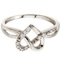 Diamond Knot Heart Shaped Right Hand Ring 14k White Gold (0.10ct)