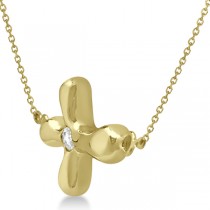 Rounded Sideways Diamond Cross Pendant Necklace 14k Yellow Gold .05ct