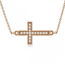 Vintage Diamond Sideways Cross Pendant Necklace 14k Rose Gold 0.20ct
