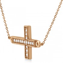 Vintage Diamond Sideways Cross Pendant Necklace 14k Rose Gold 0.20ct