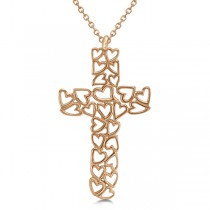 Carved Open Heart Shaped Cross Pendant Necklace 14k Rose Gold