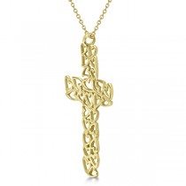 Carved Open Heart Shaped Cross Pendant Necklace 14k Yellow Gold