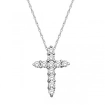 Petite Diamond Cross Pendant Necklace 14k White Gold (0.33ct)