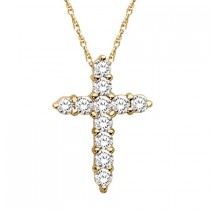 Petite Diamond Cross Pendant Necklace 14k Yellow Gold (0.33ct)