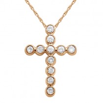Bezel-Set Diamond Cross Pendant Necklace 14k Rose Gold Pink (0.33ct)