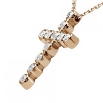 Bezel-Set Diamond Cross Pendant Necklace 14k Rose Gold Pink (0.33ct)