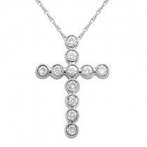 Bezel-Set Diamond Cross Pendant Necklace 14k White Gold (0.33ct)