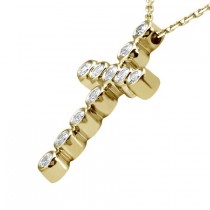 Bezel-Set Diamond Cross Pendant Necklace 14k Yellow Gold (0.33ct)