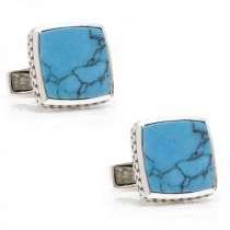 Men's Classic Scaled Turquoise Cufflinks in Sterling Silver