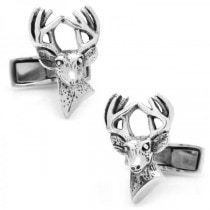 Men's Cufflinks with Etched Deer Head Design Sterling Silver