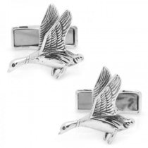 Etched Ducks in Flight Men's Cufflink Set Crafted In Sterling Silver