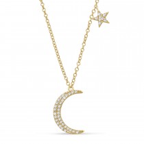 Diamond Moon and Single Star Pendant Necklace 14k Yellow Gold (0.10ct)