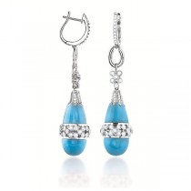 1.00ct 14k White Gold Diamond & Composite Turquoise Fancy Earrings