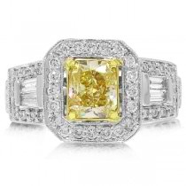 2.08ct 18k Two-tone Gold EGL Certified Radiant Cut Natural Fancy Yellow Diamond Ring