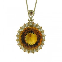 0.67ct Diamond & 26.34ct Citrine/orange Sapphire 14k Yellow Gold Pendant Necklace