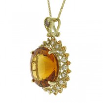 0.67ct Diamond & 26.34ct Citrine/orange Sapphire 14k Yellow Gold Pendant Necklace