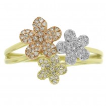 0.22ct 14k Three-tone Gold Diamond Flower Ring Size 6