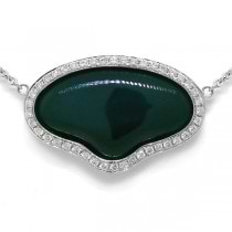 0.34ct Diamond & 11.75ct Green Agate 14k White Gold Necklace