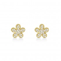 Diamond Pave Flower Stud Earrings 14k Yellow Gold (0.16ct)