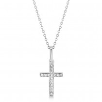 Diamond Pave Cross Pendant Necklace 14k White Gold (0.06ct)