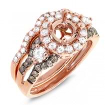 0.83ct 14k Rose Gold White & Champagne Diamond Semi-mount Ring 2-pc