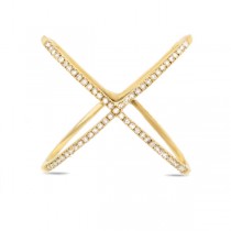 0.18ct 14k Yellow Gold Diamond Lady's ''X'' Ring Size 3
